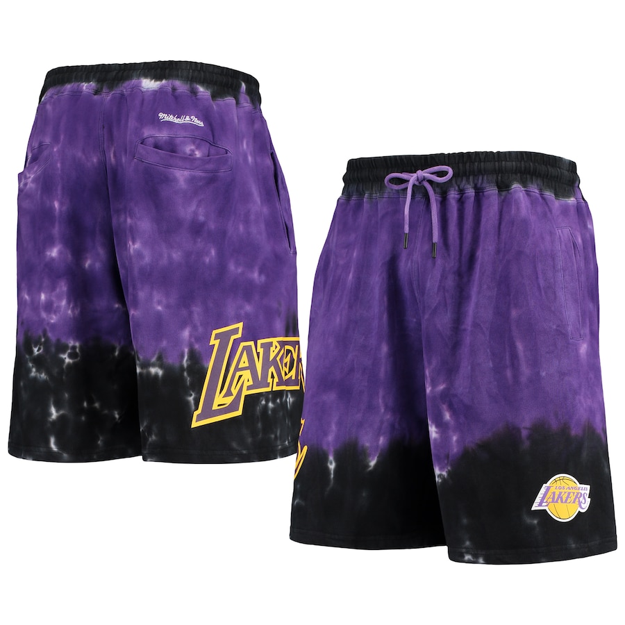 Men's Los Angeles Lakers Mitchell & Ness Black/Purple Hardwood Classics Terry Tie-Dye Shorts Men's Los Angeles Lakers Mitchell & Ness Black/Purple Hardwood Classics Terry Tie-Dye Shorts