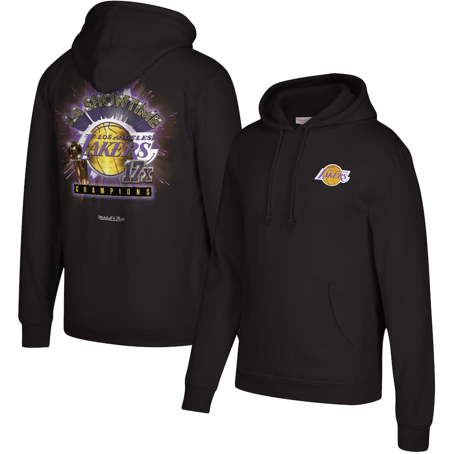 Men's Los Angeles Lakers Mitchell & Ness Black Showtime 17X Pullover Hoodie Men's Los Angeles Lakers Mitchell & Ness Black Showtime 17X Pullover Hoodie