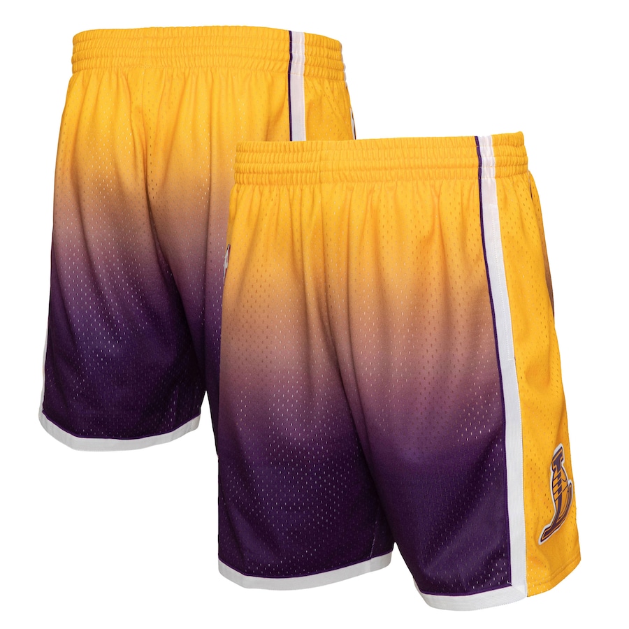 Men's Los Angeles Lakers Mitchell & Ness Gold/Purple 2009/10 Hardwood Classics Fadeaway Reload 3.0 Swingman Shorts Men's Los Angeles Lakers Mitchell & Ness Gold/Purple 2009/10 Hardwood Classics Fadeaway Reload 3.0 Swingman Shorts