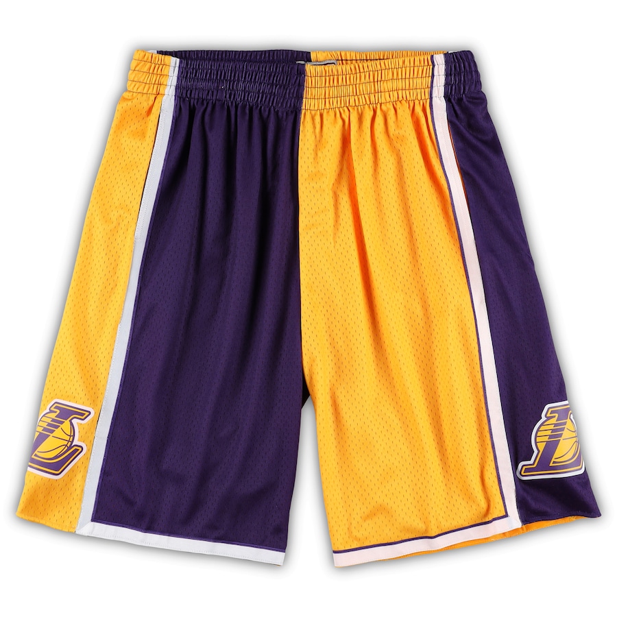 Men's Los Angeles Lakers Mitchell & Ness Gold/Purple Big & Tall Hardwood Classics Split Swingman Shorts Men's Los Angeles Lakers Mitchell & Ness Gold/Purple Big & Tall Hardwood Classics Split Swingman Shorts
