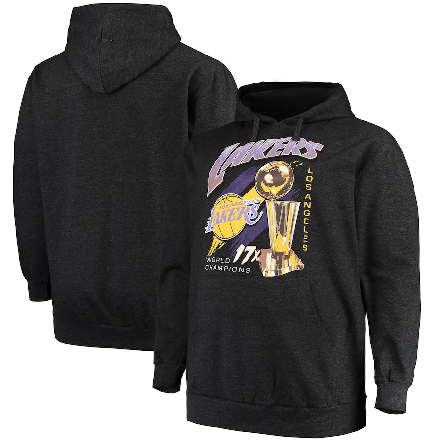 Men's Los Angeles Lakers Mitchell & Ness Heathered Charcoal Big & Tall 17x Trophy Pullover Hoodie