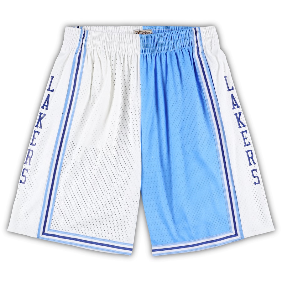 Men's Los Angeles Lakers Mitchell & Ness Powder Blue/White Big & Tall Hardwood Classics Split Swingman Shorts Men's Los Angeles Lakers Mitchell & Ness Powder Blue/White Big & Tall Hardwood Classics Split Swingman Shorts