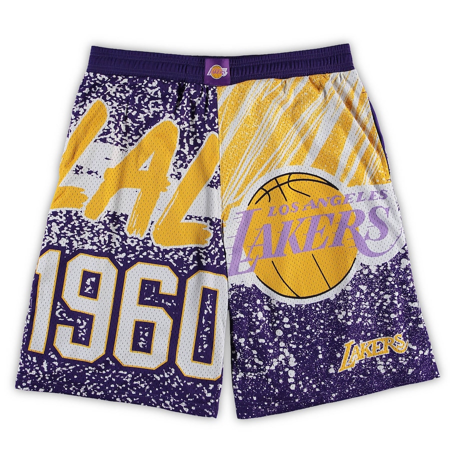 Men's Los Angeles Lakers Mitchell & Ness Purple Big & Tall Hardwood Classics Jumbotron Shorts Men's Los Angeles Lakers Mitchell & Ness Purple Big & Tall Hardwood Classics Jumbotron Shorts