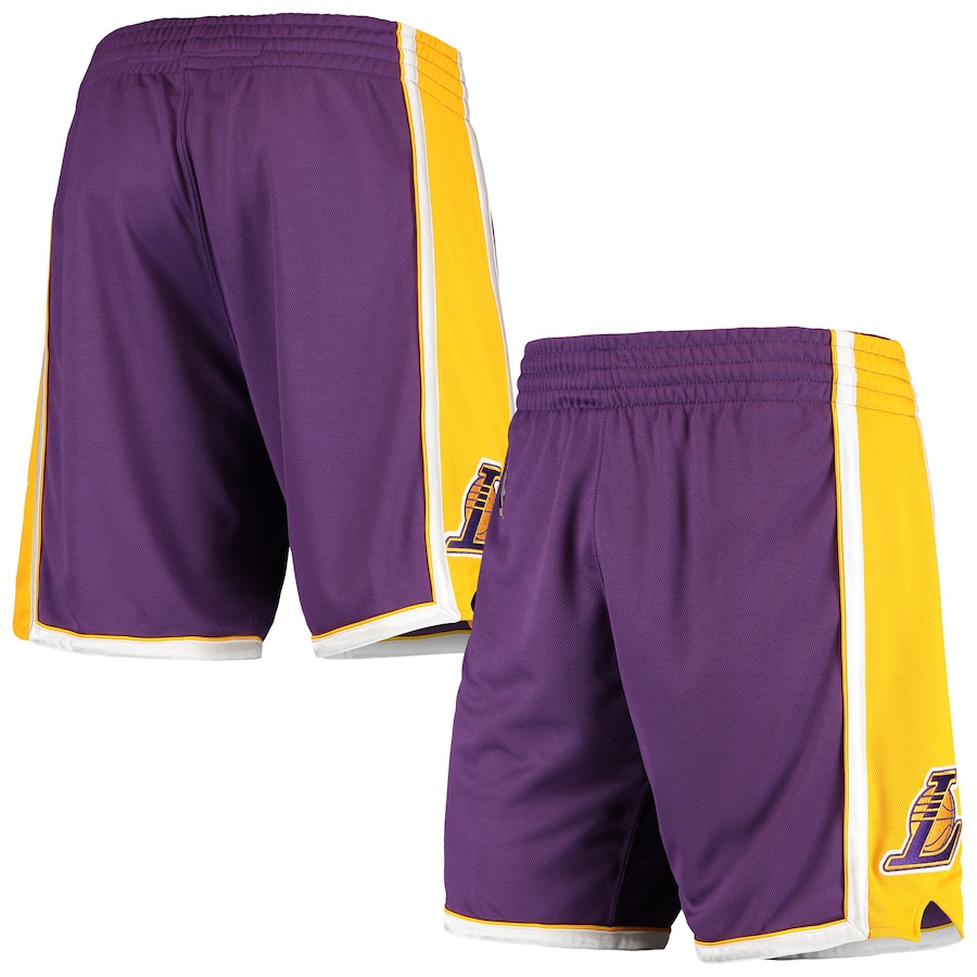 Men's Los Angeles Lakers Mitchell & Ness Purple/Gold 2009/2010 Hardwood Classics Authentic Shorts Men's Los Angeles Lakers Mitchell & Ness Purple/Gold 2009/2010 Hardwood Classics Authentic Shorts