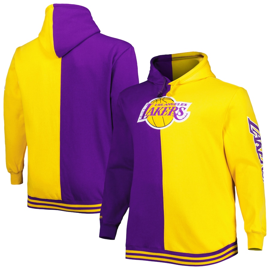 Men's Los Angeles Lakers Mitchell & Ness Purple/Gold Big & Tall Hardwood Classics Split Pullover Hoodie Men's Los Angeles Lakers Mitchell & Ness Purple/Gold Big & Tall Hardwood Classics Split Pullover Hoodie