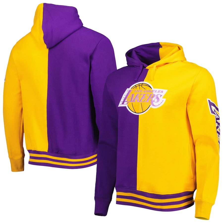 Men's Los Angeles Lakers Mitchell & Ness Purple/Gold Hardwood Classics Split Pullover Hoodie