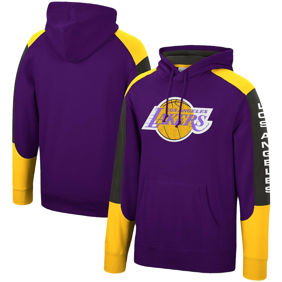 Men's Los Angeles Lakers Mitchell & Ness Purple Hardwood Classics Fusion Pullover Hoodie Men's Los Angeles Lakers Mitchell & Ness Purple Hardwood Classics Fusion Pullover Hoodie