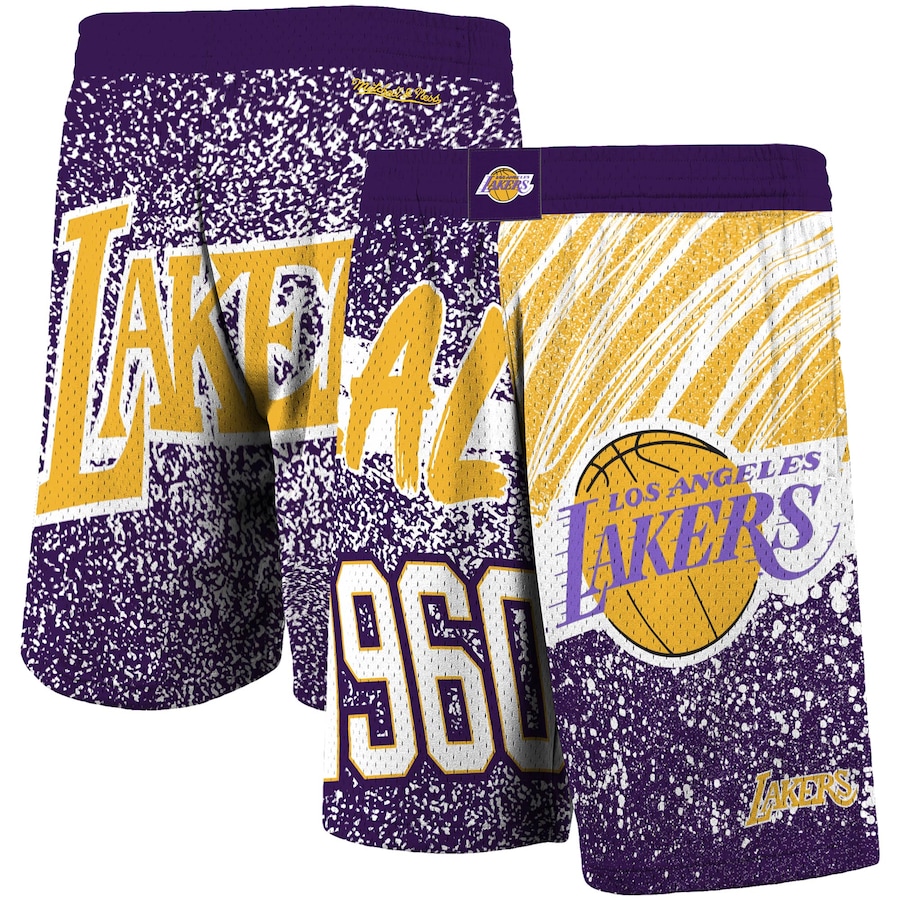 Men's Los Angeles Lakers Mitchell & Ness Purple Hardwood Classics Jumbotron Sublimated Shorts