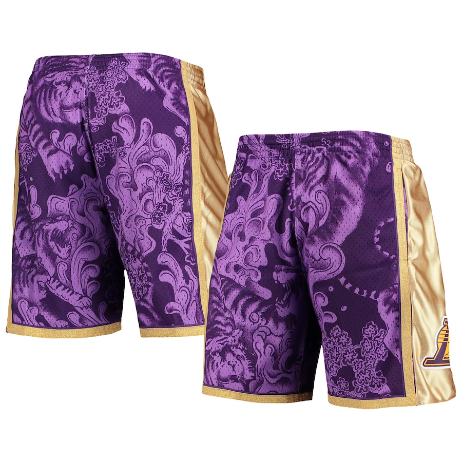 Men's Los Angeles Lakers Mitchell & Ness Purple Hardwood Classics Lunar New Year Swingman Shorts Men's Los Angeles Lakers Mitchell & Ness Purple Hardwood Classics Lunar New Year Swingman Shorts