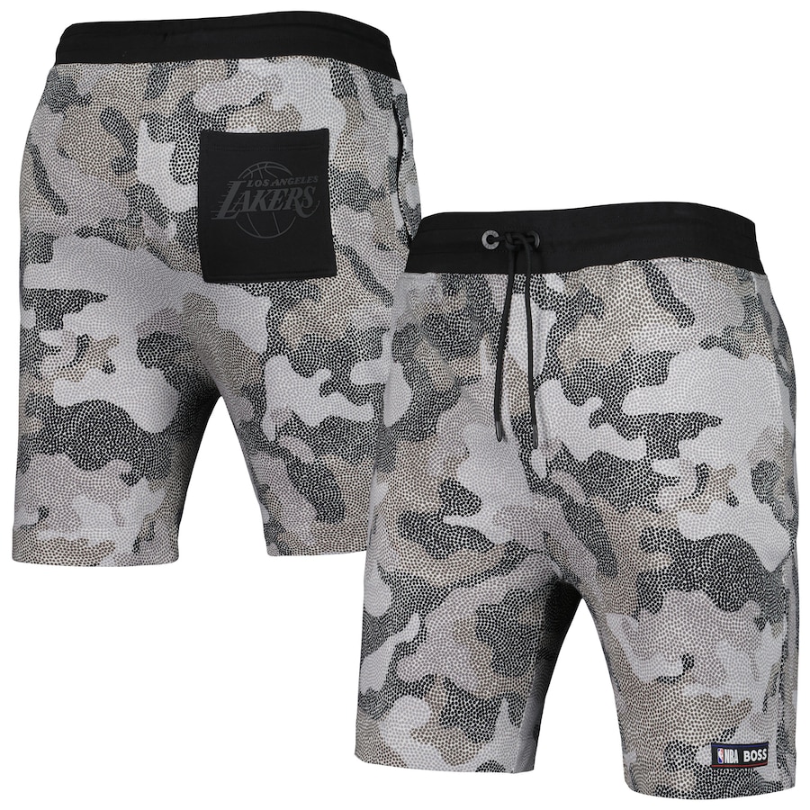 Men's Los Angeles Lakers NBA x Hugo Boss Black Slam Camo Shorts Men's Los Angeles Lakers NBA x Hugo Boss Black Slam Camo Shorts