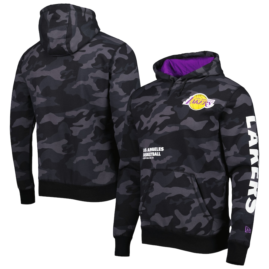 Men's Los Angeles Lakers New Era Black/Camo Tonal Pullover Hoodie Men's Los Angeles Lakers New Era Black/Camo Tonal Pullover Hoodie