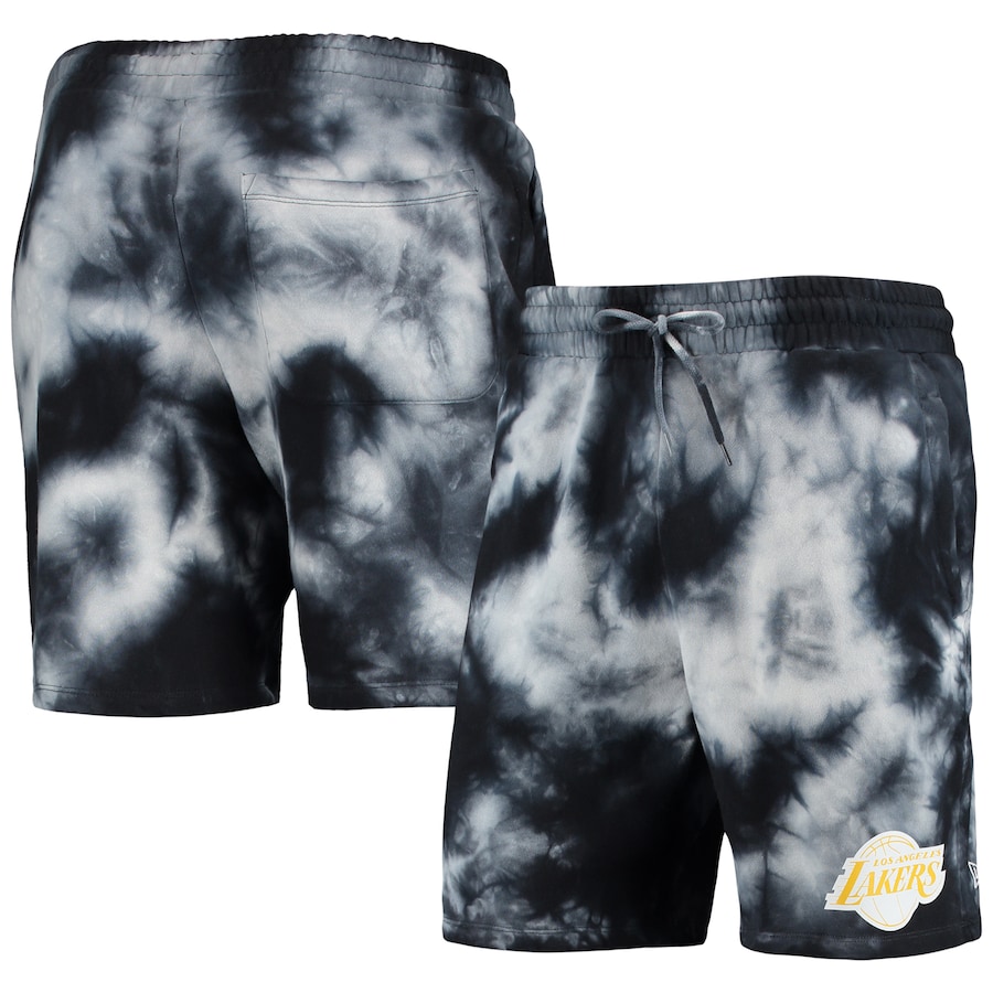 Men's Los Angeles Lakers New Era Black Fleece Tie-Dye Shorts Men's Los Angeles Lakers New Era Black Fleece Tie-Dye Shorts