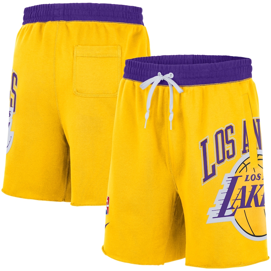 Men's Los Angeles Lakers NBA Gold 75th Anniversary Courtside Fleece Shorts Men's Los Angeles Lakers NBA Gold 75th Anniversary Courtside Fleece Shorts