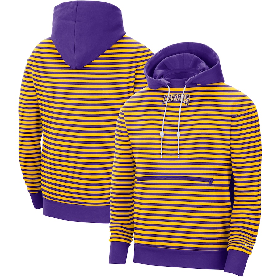 Men's Los Angeles Lakers NBA Gold/Purple 75th Anniversary Courtside Striped Pullover Hoodie Men's Los Angeles Lakers NBA Gold/Purple 75th Anniversary Courtside Striped Pullover Hoodie