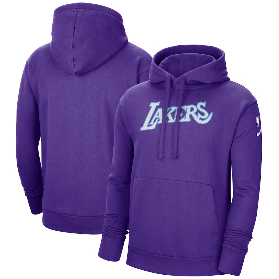 Men's Los Angeles Lakers NBA Purple 2021/22 City Edition Essential Logo Pullover Hoodie Men's Los Angeles Lakers NBA Purple 2021/22 City Edition Essential Logo Pullover Hoodie