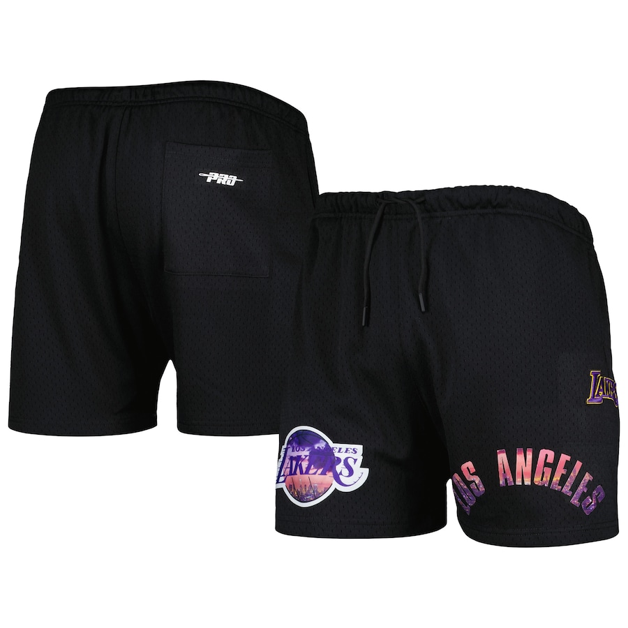Men's Los Angeles Lakers Pro Standard Black City Scape Mesh Shorts Men's Los Angeles Lakers Pro Standard Black City Scape Mesh Shorts