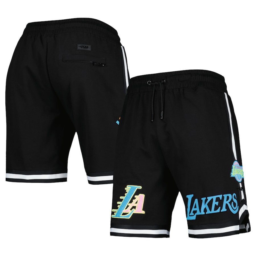 Men's Los Angeles Lakers Pro Standard Black Washed Neon Shorts Men's Los Angeles Lakers Pro Standard Black Washed Neon Shorts