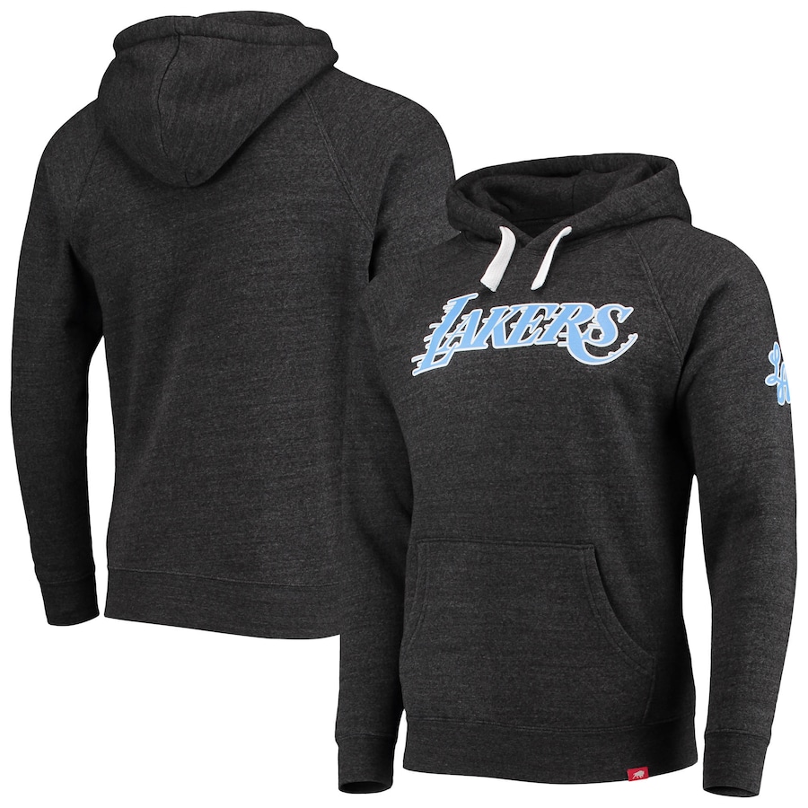 Men's Los Angeles Lakers Sportiqe Heathered Black 2020/21 City Edition Olsen Tri-Blend Raglan Pullover Hoodie