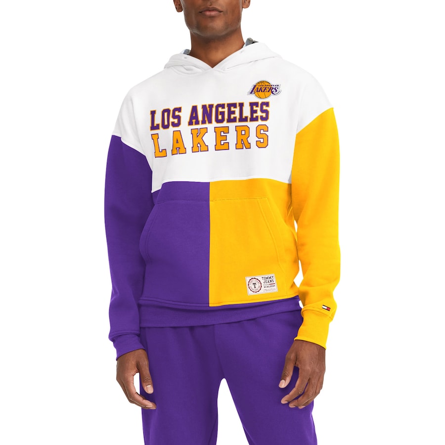 Men's Los Angeles Lakers Tommy Jeans White/Purple Andrew Split Pullover Hoodie Men's Los Angeles Lakers Tommy Jeans White/Purple Andrew Split Pullover Hoodie