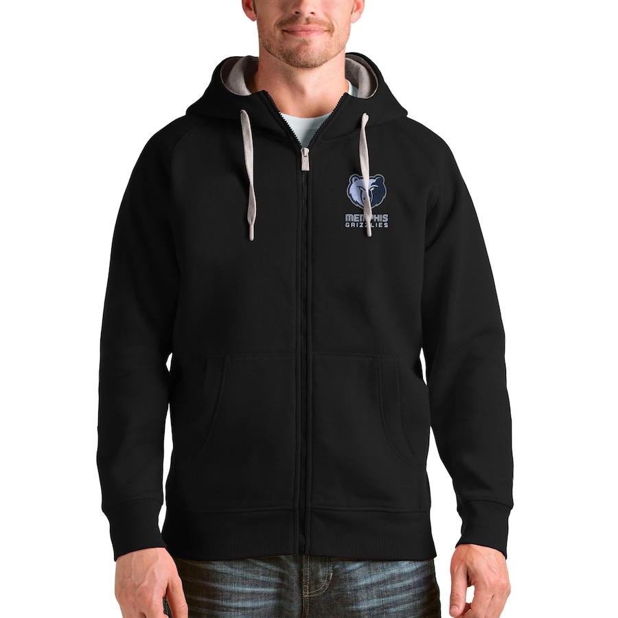 Men's Memphis Grizzlies Antigua Black Logo Victory Full-Zip Hoodie Men's Memphis Grizzlies Antigua Black Logo Victory Full-Zip Hoodie