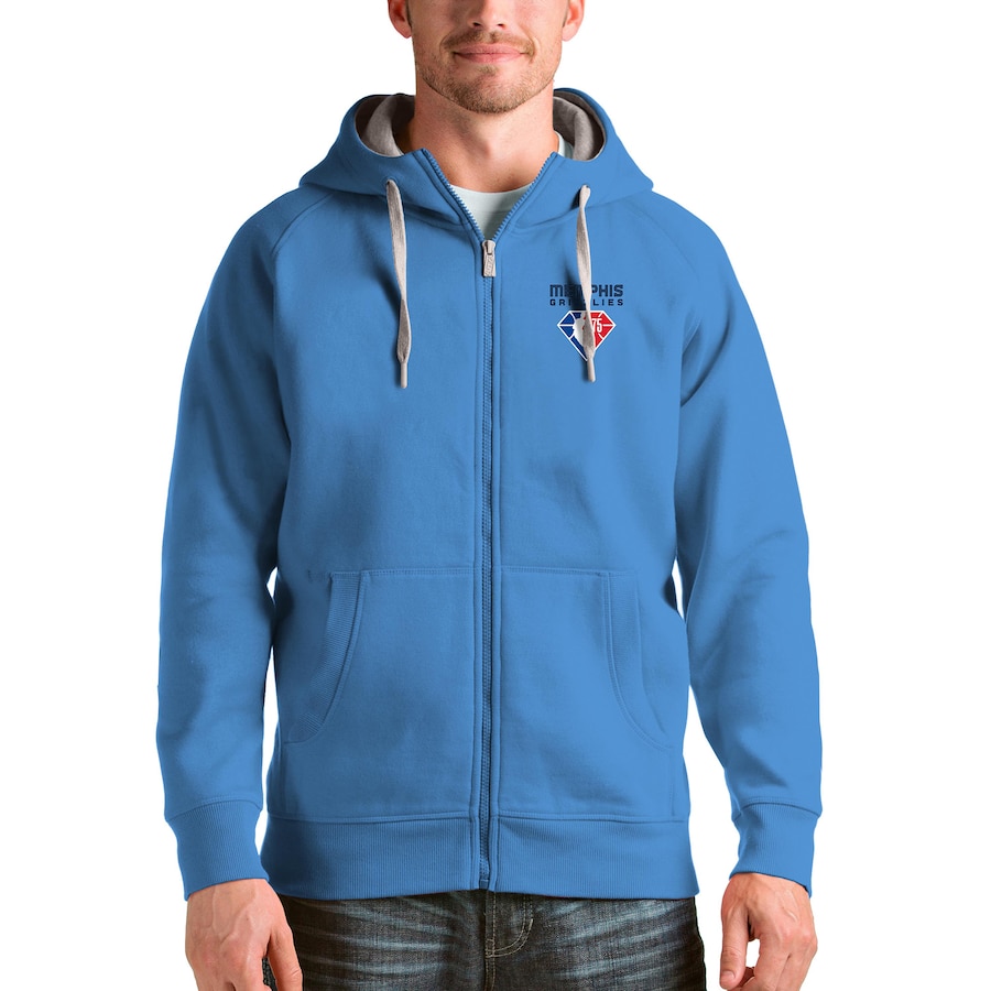 Men's Memphis Grizzlies Antigua Blue NBA 75th Anniversary Victory Full-Zip Hoodie