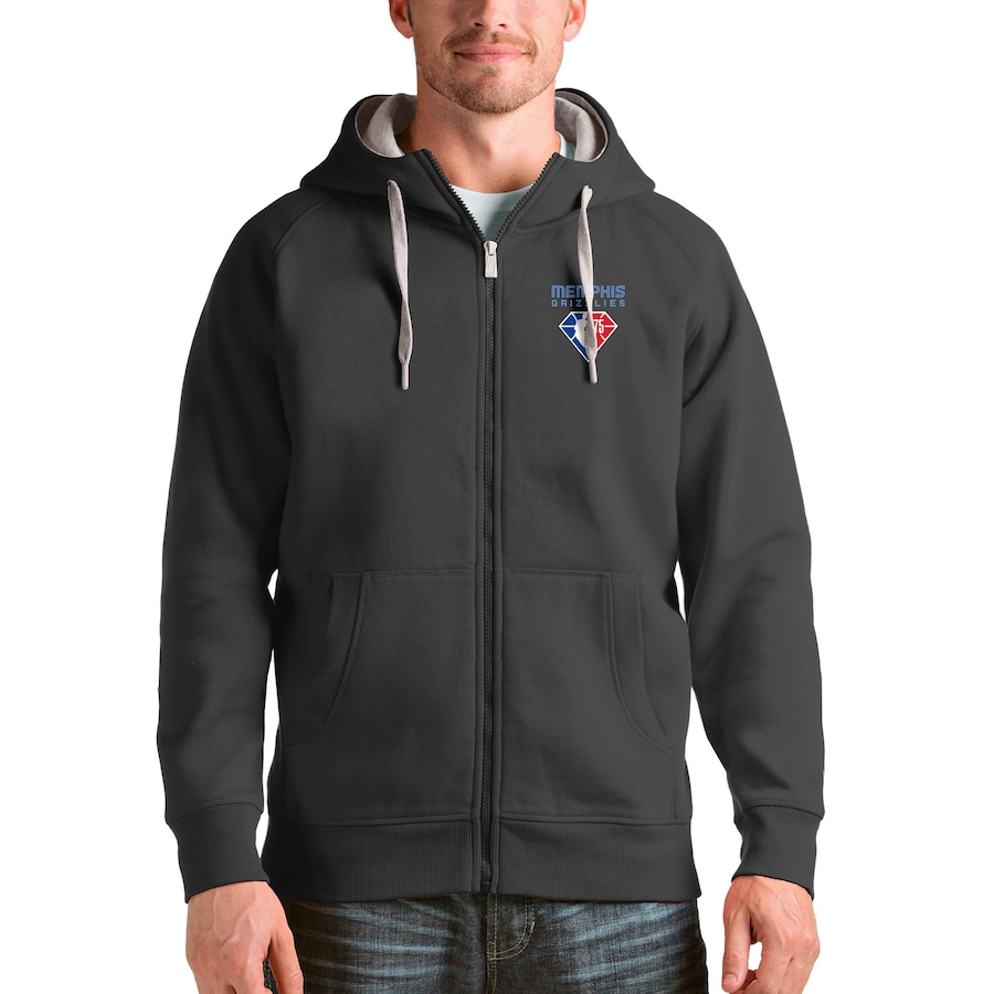 Men's Memphis Grizzlies Antigua Charcoal NBA 75th Anniversary Victory Full-Zip Hoodie