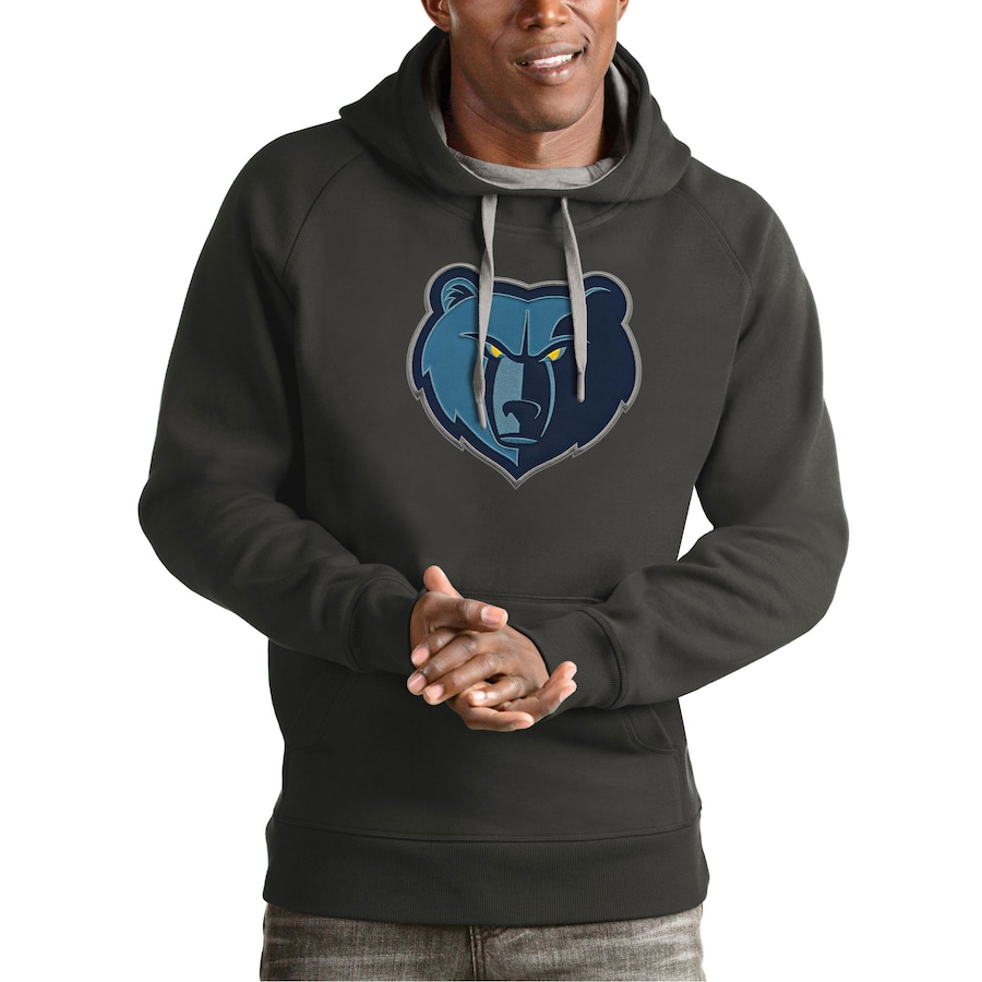 Men's Memphis Grizzlies Antigua Charcoal Team Logo Victory Pullover Hoodie Men's Memphis Grizzlies Antigua Charcoal Team Logo Victory Pullover Hoodie