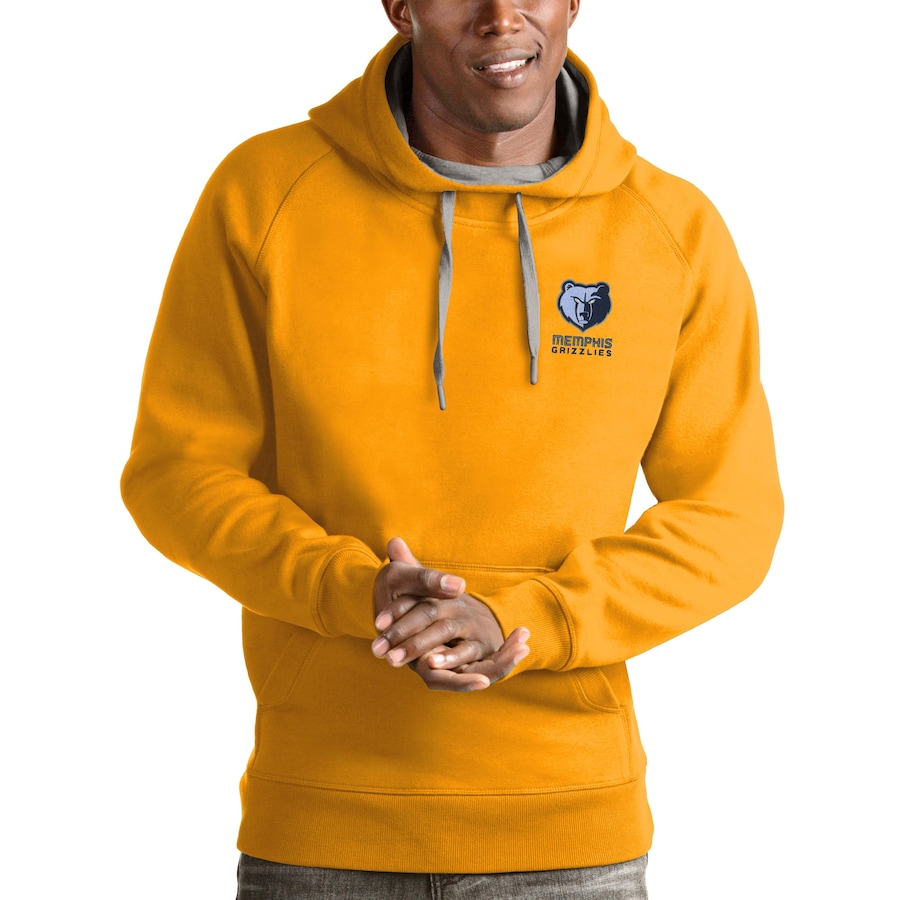 Men's Memphis Grizzlies Antigua Gold Victory Pullover Hoodie Men's Memphis Grizzlies Antigua Gold Victory Pullover Hoodie