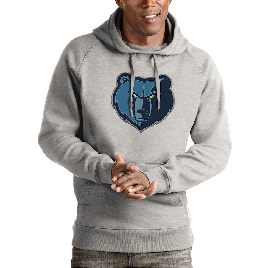 Men's Memphis Grizzlies Antigua Heather Gray Team Logo Victory Pullover Hoodie