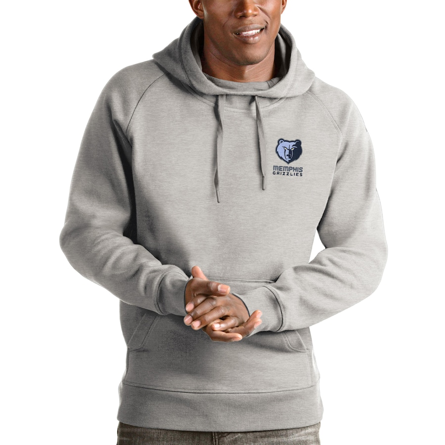 Men's Memphis Grizzlies Antigua Heathered Gray Victory Pullover Hoodie Men's Memphis Grizzlies Antigua Heathered Gray Victory Pullover Hoodie
