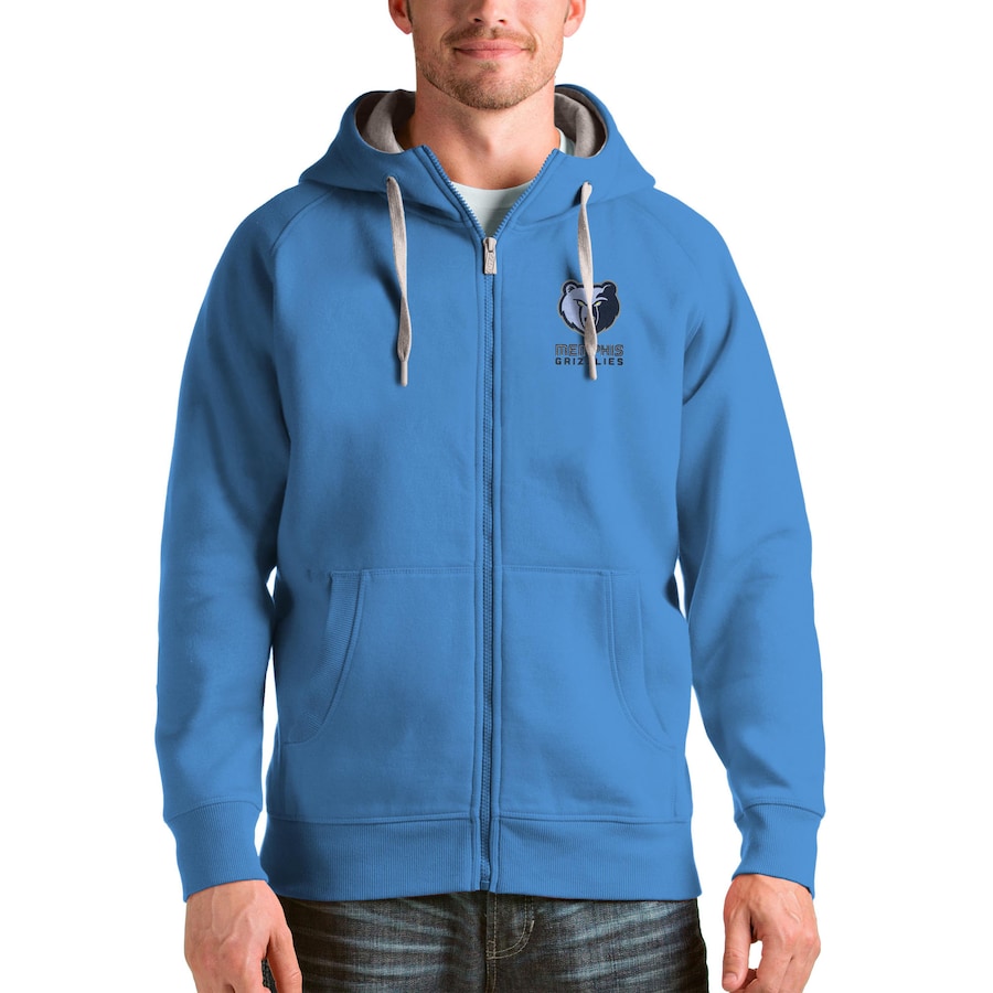 Men's Memphis Grizzlies Antigua Light Blue Logo Victory Full-Zip Hoodie