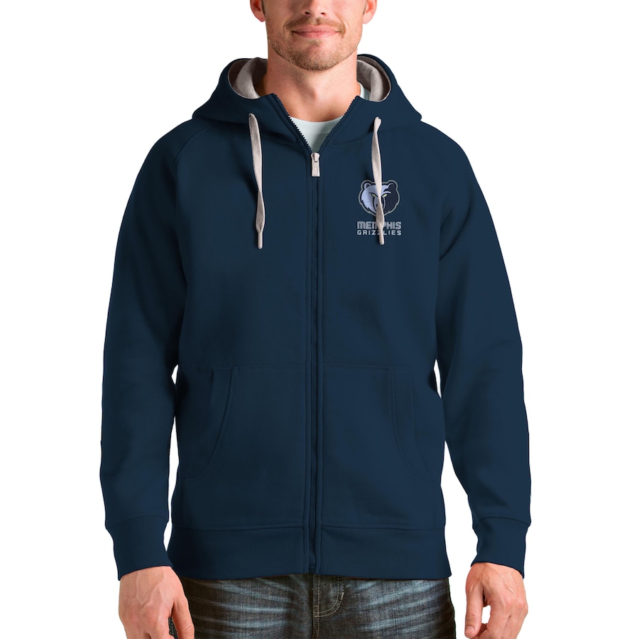 Men's Memphis Grizzlies Antigua Navy Logo Victory Full-Zip Hoodie Men's Memphis Grizzlies Antigua Navy Logo Victory Full-Zip Hoodie