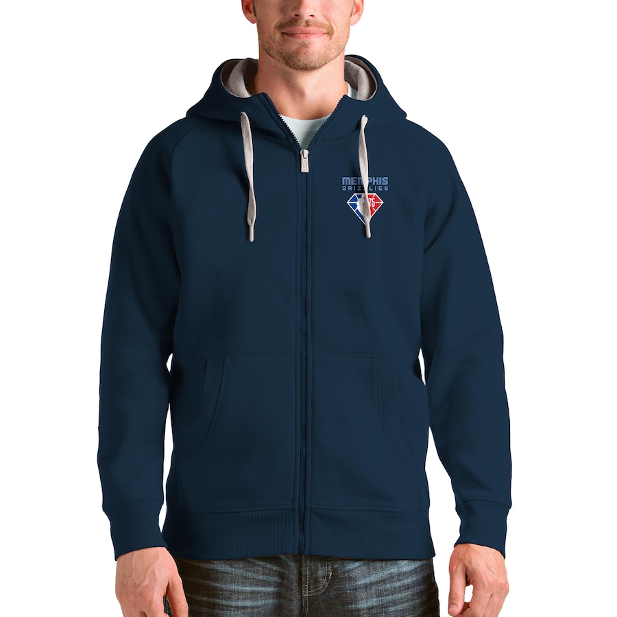 Men's Memphis Grizzlies Antigua Navy NBA 75th Anniversary Victory Full-Zip Hoodie Men's Memphis Grizzlies Antigua Navy NBA 75th Anniversary Victory Full-Zip Hoodie