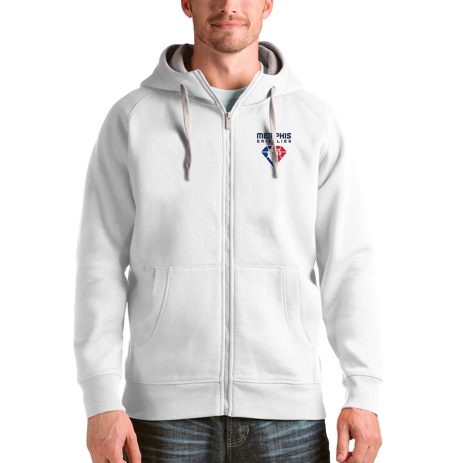 Men's Memphis Grizzlies Antigua White NBA 75th Anniversary Victory Full-Zip Hoodie
