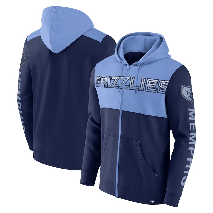 Men's Memphis Grizzlies Navy/Light Blue Skyhook Colorblock Full-Zip Hoodie Men's Memphis Grizzlies Navy/Light Blue Skyhook Colorblock Full-Zip Hoodie