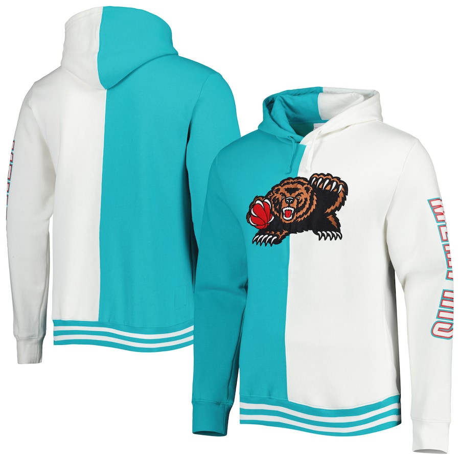 Men's Memphis Grizzlies Mitchell & Ness Turquoise/White Hardwood Classics Split Pullover Hoodie