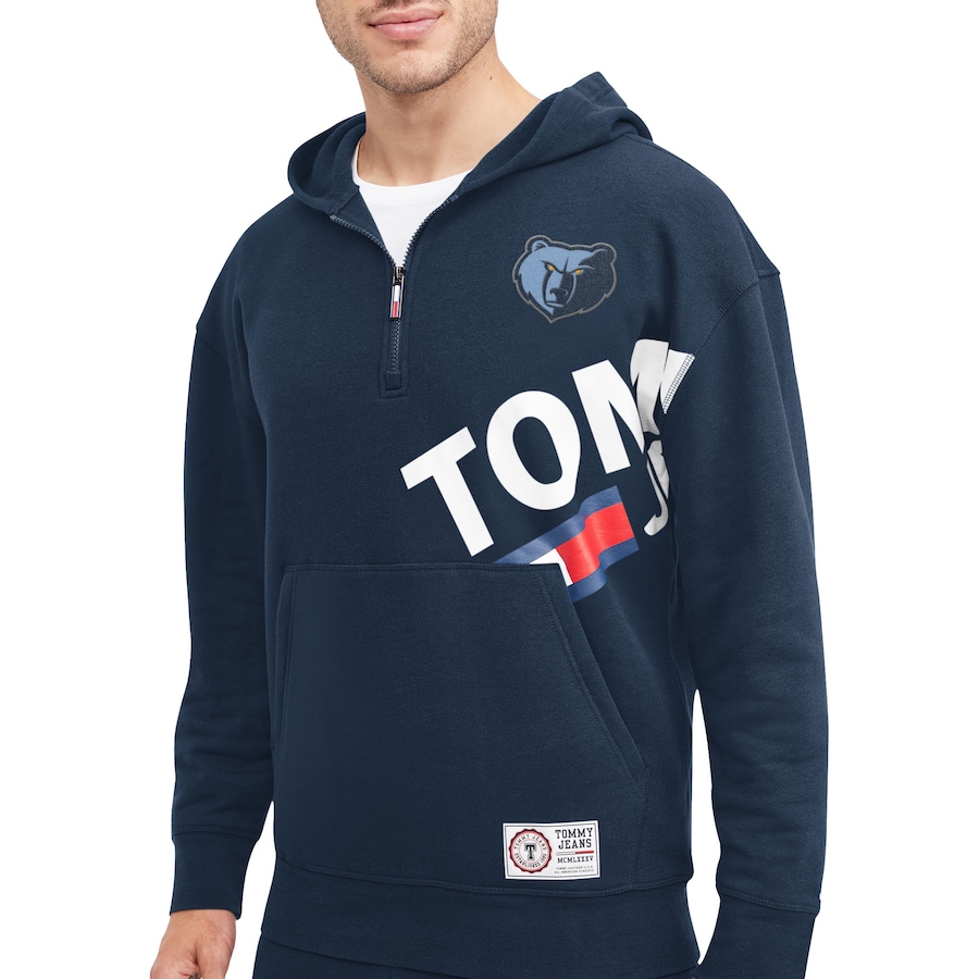 Men's Memphis Grizzlies Tommy Jeans Navy Bernard Half-Zip Hoodie