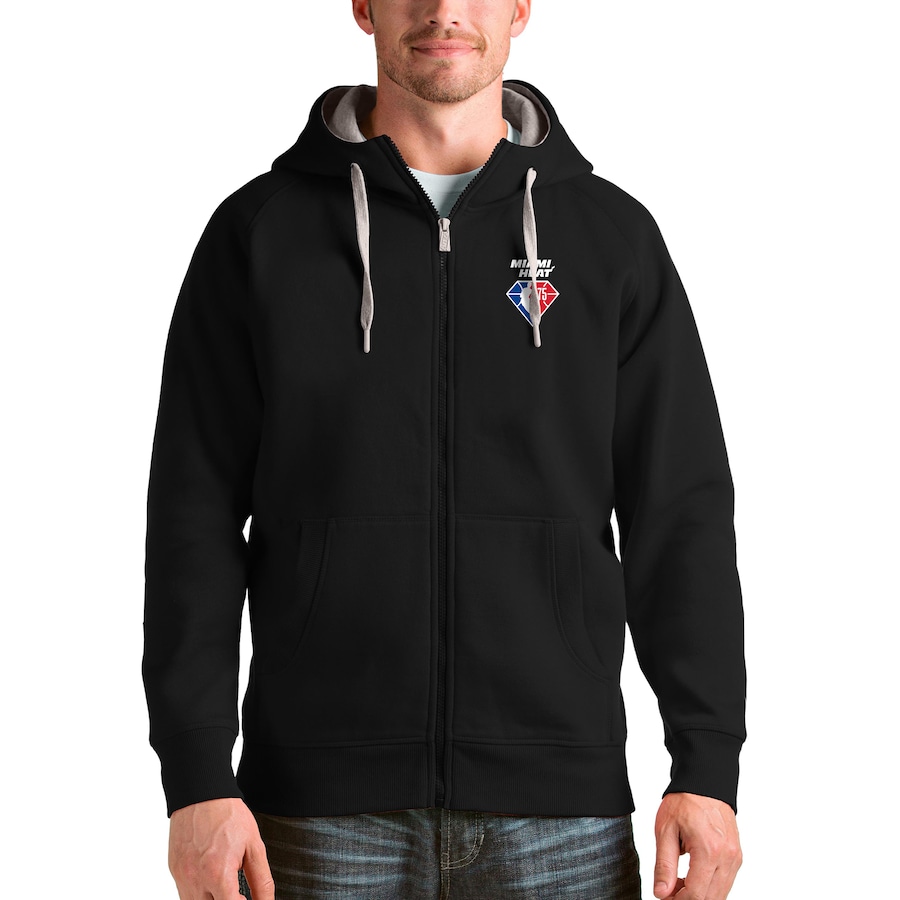 Men's Miami Heat Antigua Black NBA 75th Anniversary Victory Full-Zip Hoodie Men's Miami Heat Antigua Black NBA 75th Anniversary Victory Full-Zip Hoodie
