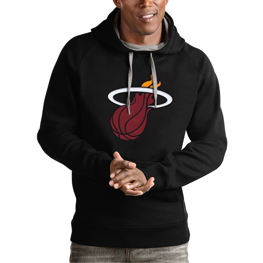 Men's Miami Heat Antigua Black Team Logo Victory Pullover Hoodie Men's Miami Heat Antigua Black Team Logo Victory Pullover Hoodie