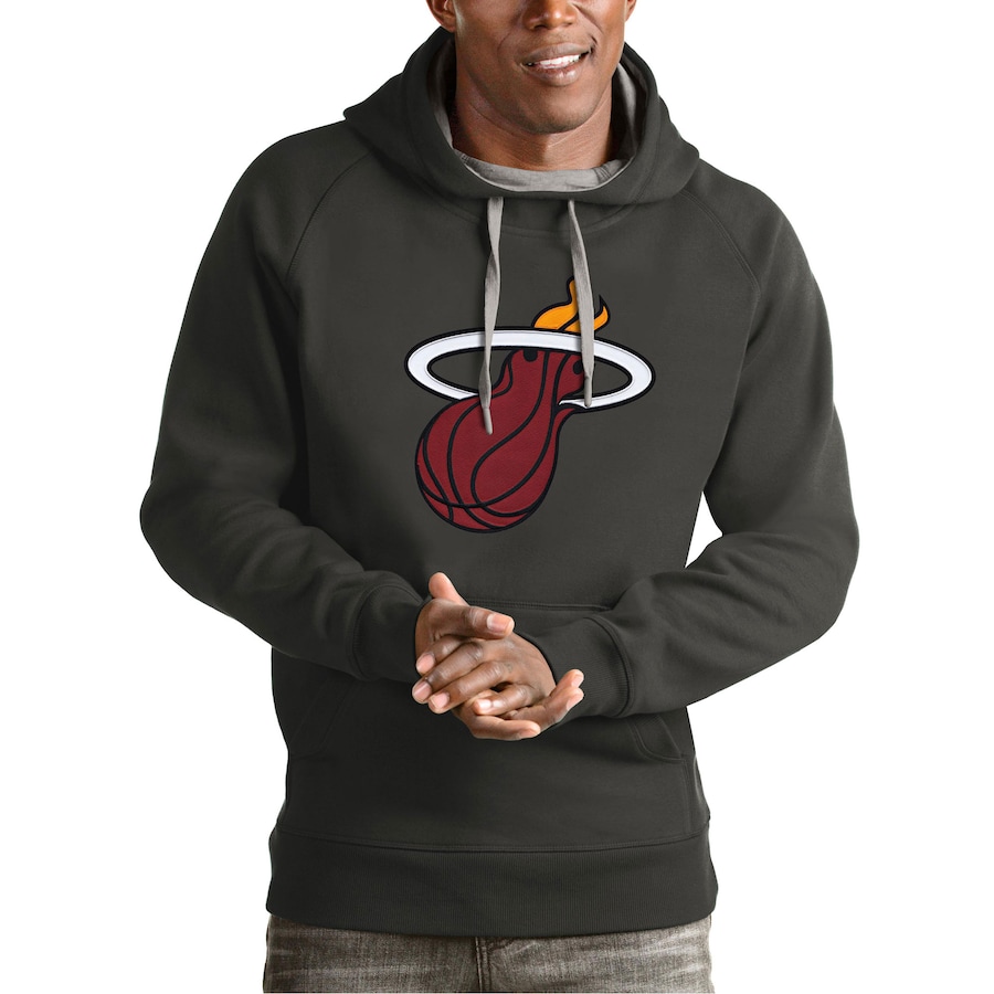 Men's Miami Heat Antigua Charcoal Team Logo Victory Pullover Hoodie