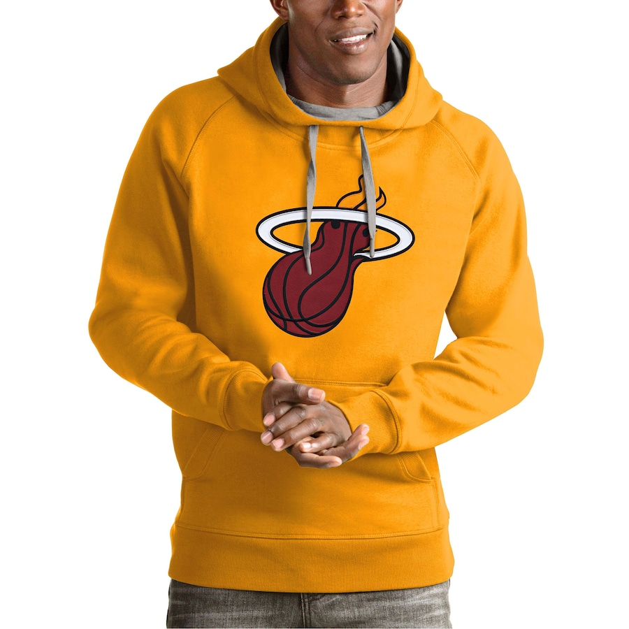 Men's Miami Heat Antigua Gold Team Logo Victory Pullover Hoodie