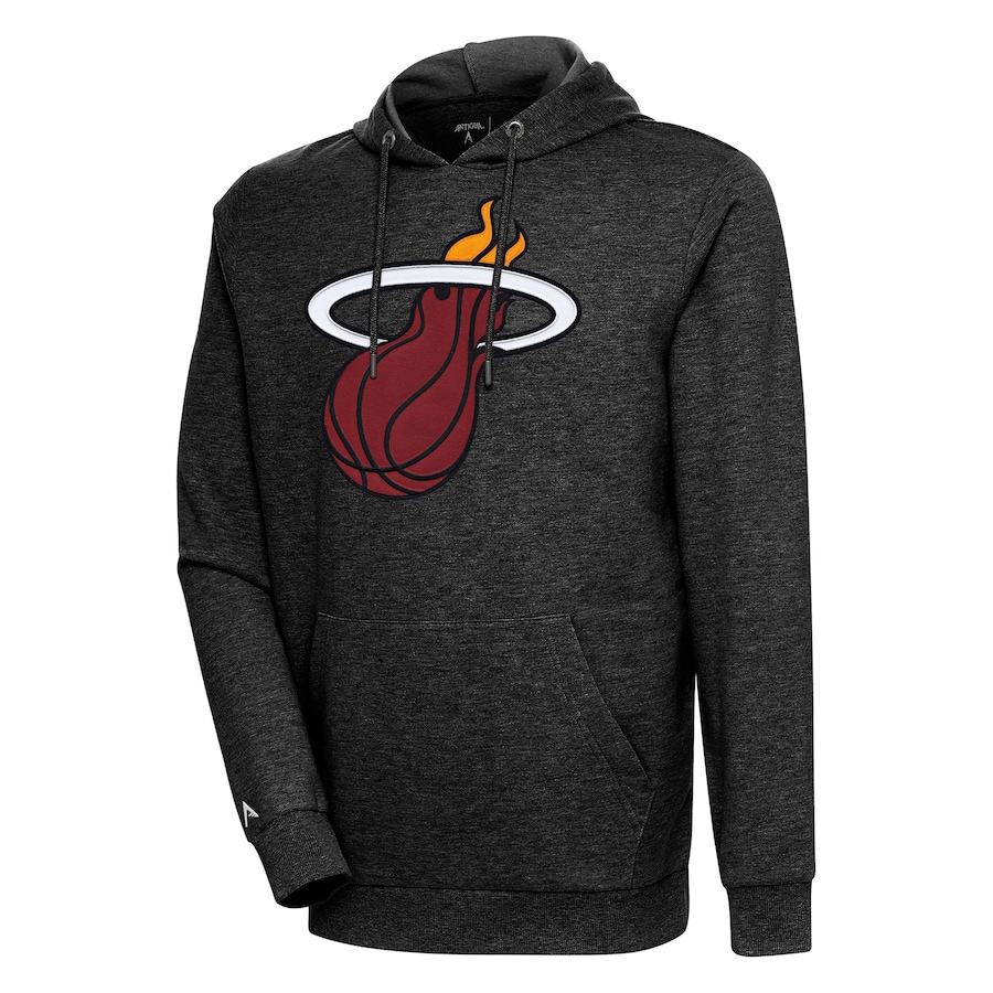 Men's Miami Heat Antigua Heather Black Action Pullover Hoodie