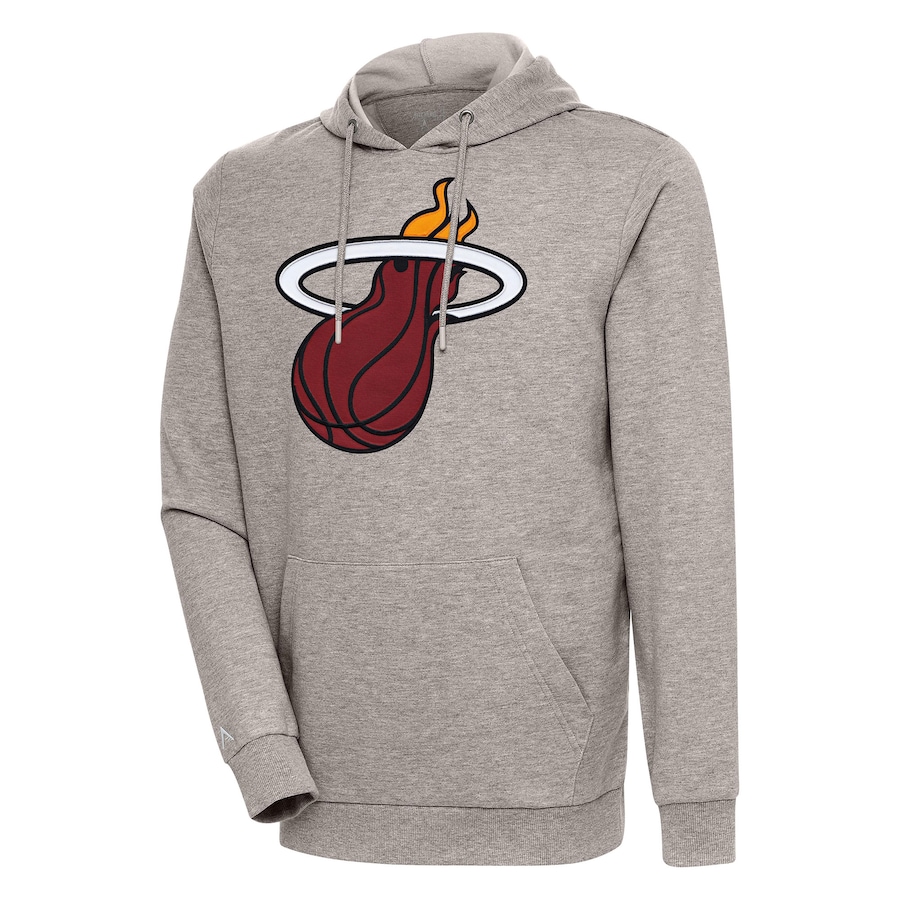 Men's Miami Heat Antigua Oatmeal Action Pullover Hoodie Men's Miami Heat Antigua Oatmeal Action Pullover Hoodie