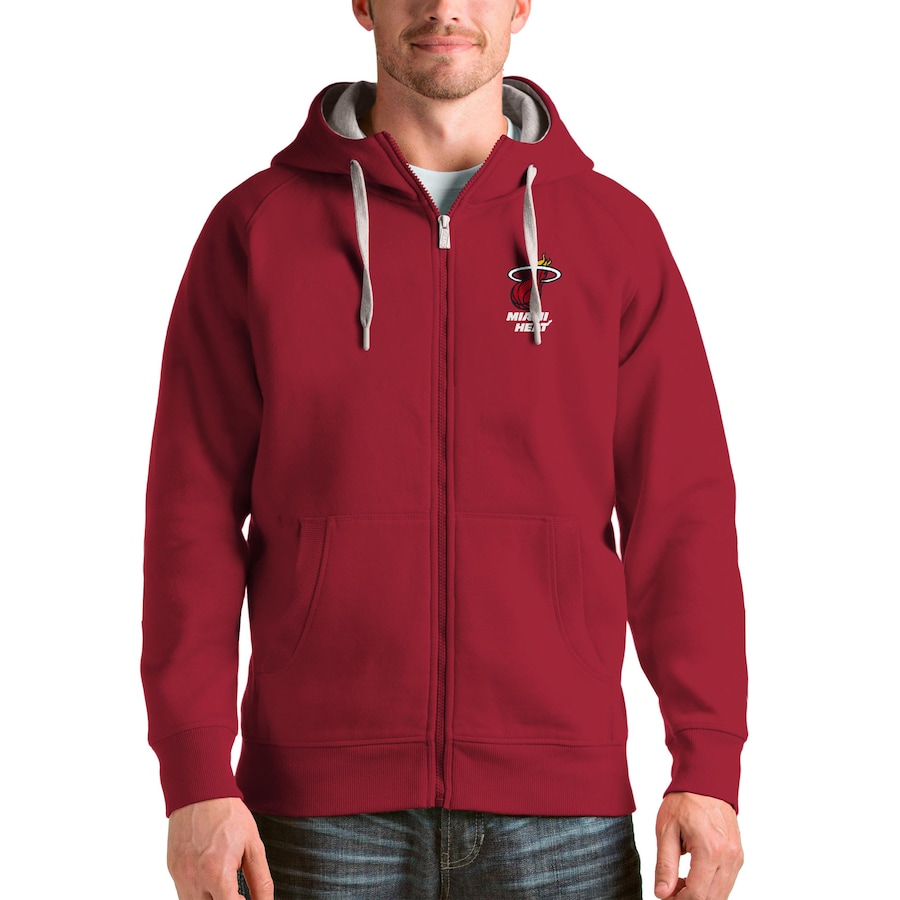 Men's Miami Heat Antigua Red Logo Victory Full-Zip Hoodie Men's Miami Heat Antigua Red Logo Victory Full-Zip Hoodie
