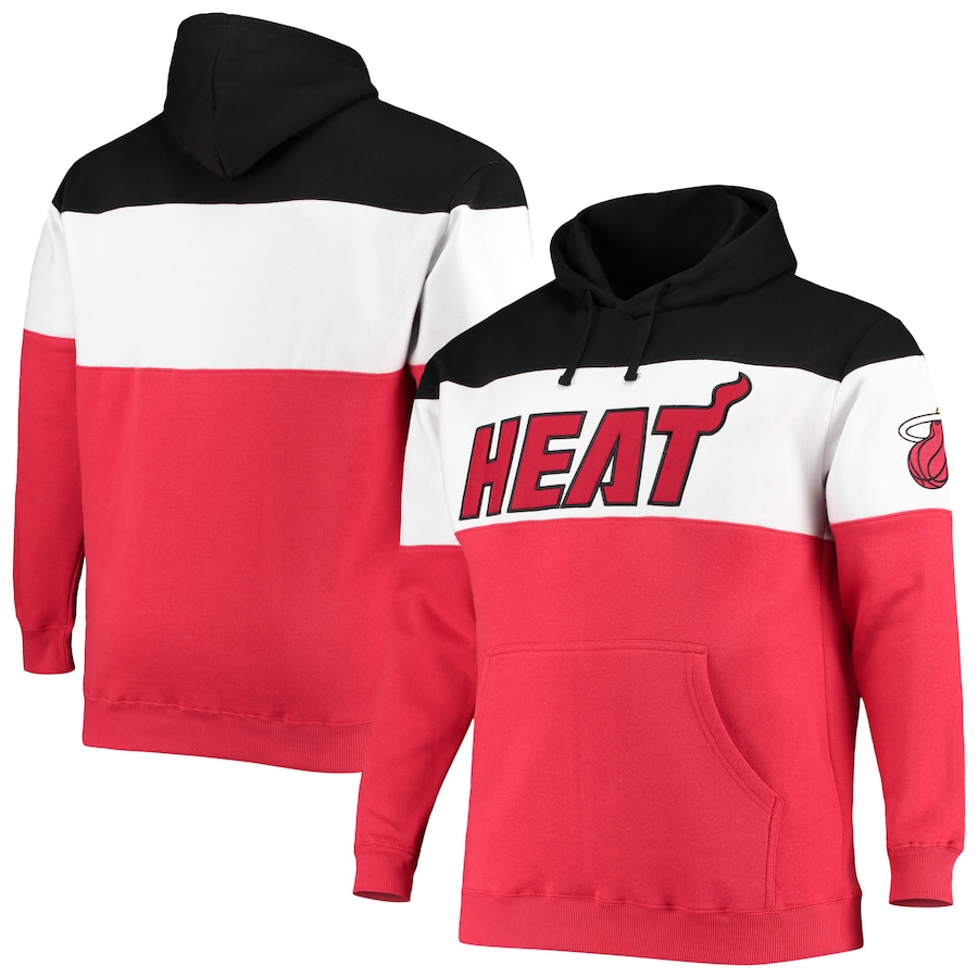 Men's Miami Heat Black/Red Big & Tall Colorblock Wordmark Pullover Hoodie Men's Miami Heat Black/Red Big & Tall Colorblock Wordmark Pullover Hoodie