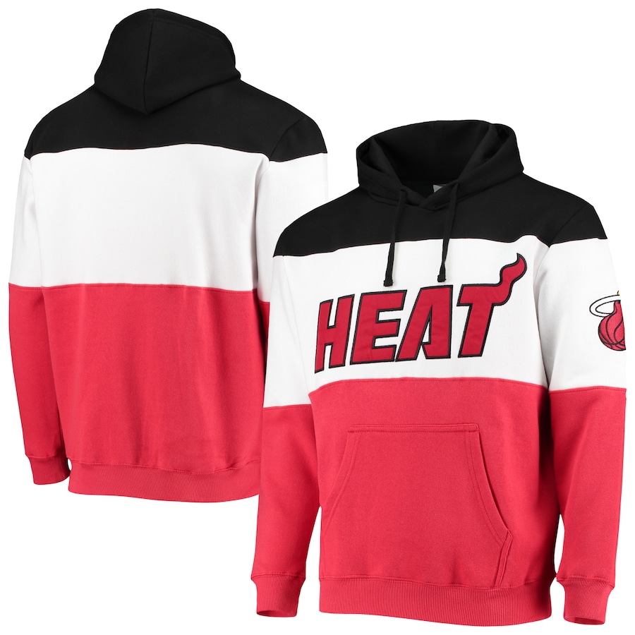 Men's Miami Heat Black/Red Colorblock Wordmark Pullover Hoodie