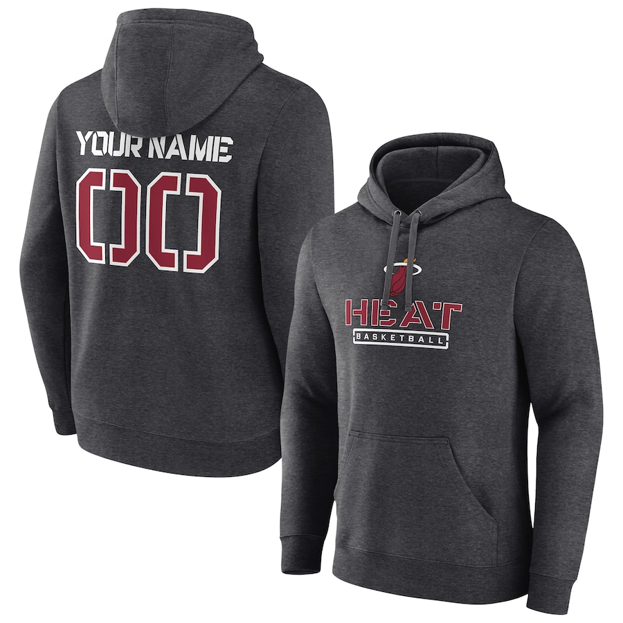 Men's Customize Miami Heat Charcoal Personalized Evanston Stencil Pullover Hoodie Men's Customize Miami Heat Charcoal Personalized Evanston Stencil Pullover Hoodie