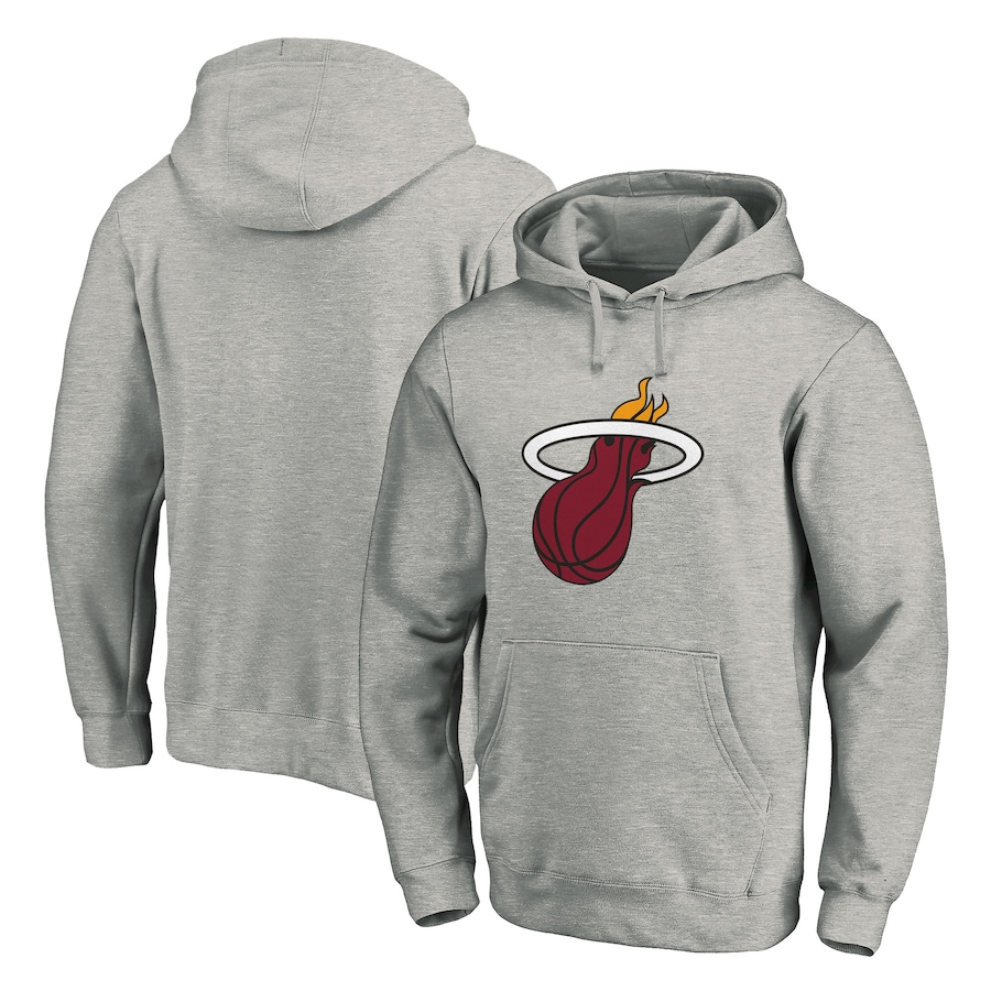 Men's Miami Heat Heather Gray Team Primary Logo Fitted Pullover Hoodie Men's Miami Heat Heather Gray Team Primary Logo Fitted Pullover Hoodie