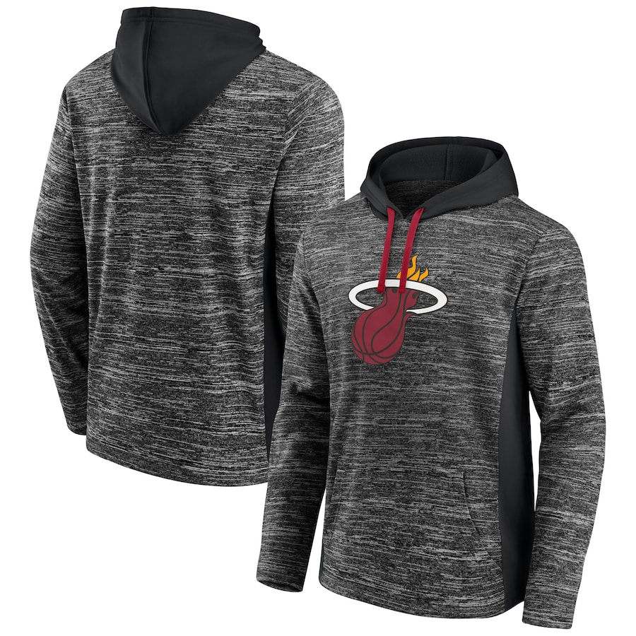 Men's Miami Heat Heathered Charcoal/Black Instant Replay Colorblocked Pullover Hoodie