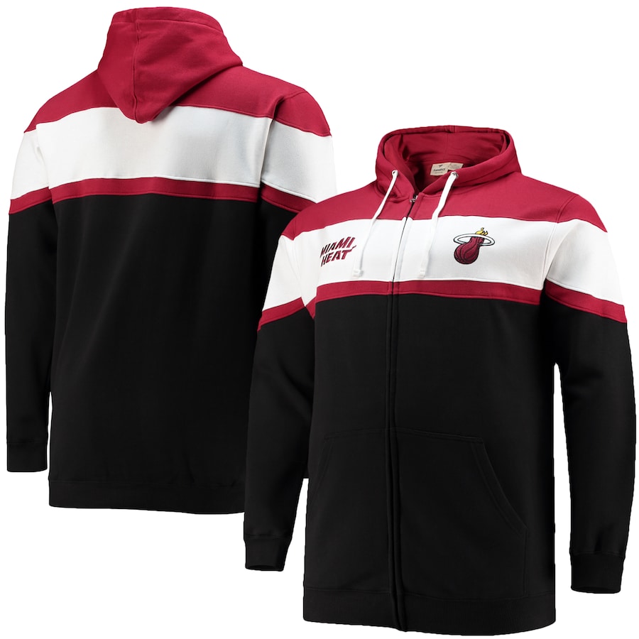 Men's Miami Heat Red/Black Big & Tall Colorblock Wordmark Tripod Full-Zip Hoodie